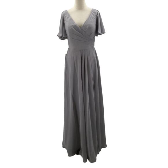 LAVETIR Dresses & Skirts - FORMAL PARTY SZ 10 L Gray V-Neck Pleated A-Line Bridesmaid Party Dress NWT B47